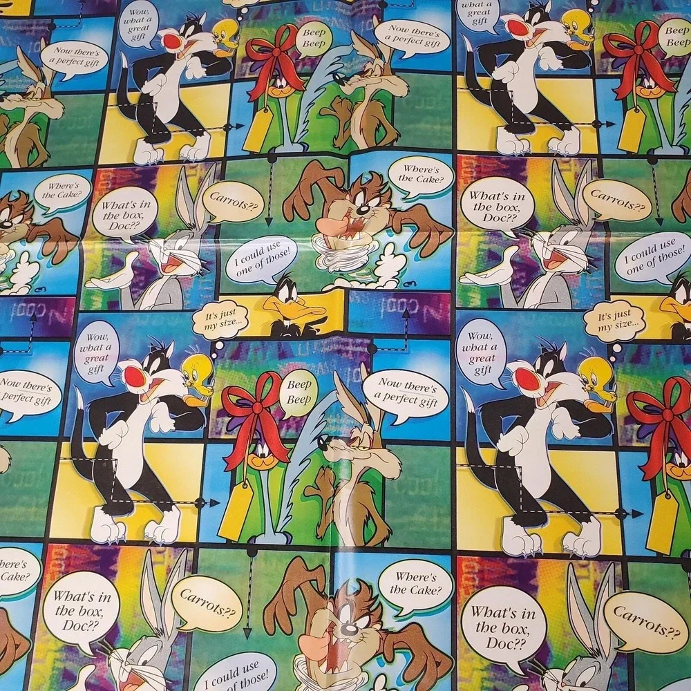 Vintage Looney Tunes Comic Style Gift Wrapping Paper Sheets, Lot Of 2, 20